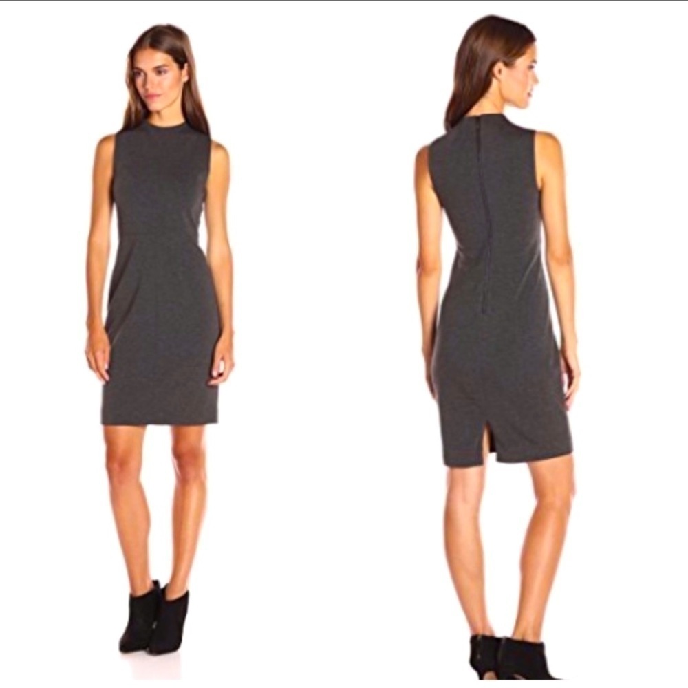 Tahari Paloma charcoal grey lined dress with back zipper Sz 4 NWT. K17